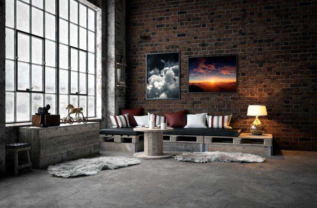 Фото интерьера гостиной с белой кирпичной стеной в стиле лофт