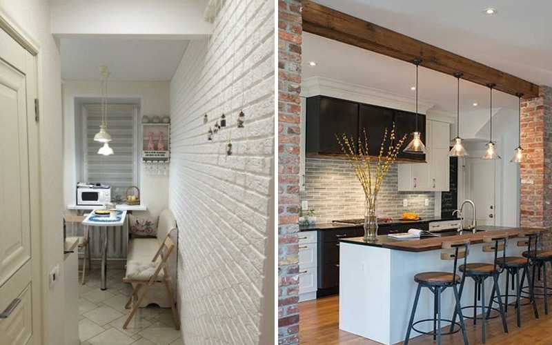 Декоративный кирпич в интерьере (65 фото): белая кирпичная отделка стен на кухне, дизайн венецианским камнем на балконе квартиры