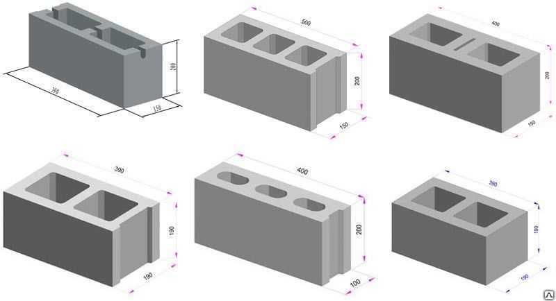 Пустотелые керамзитобетонные блоки: дюбели для кладки, двухпустотный блок и с прямоугольными пустотами, 390х190х190 мм и 400х200х200 мм, вес и размеры