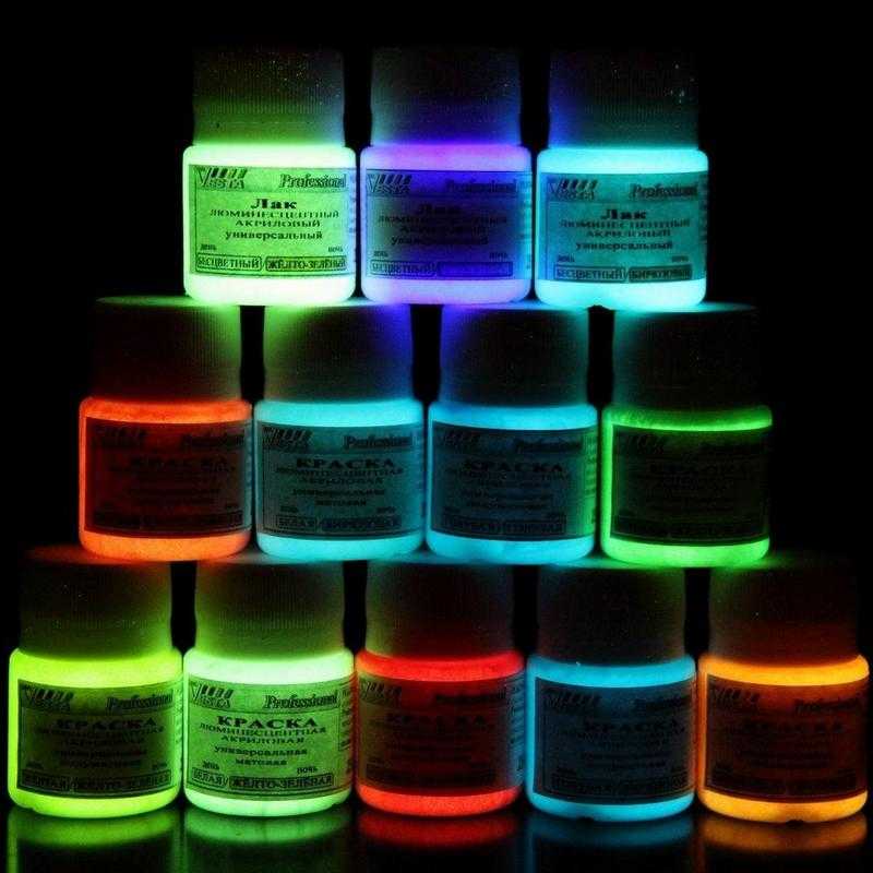 Флуоресцентная краска (40 фото): что это такое, светится ли в темноте аэрозольная краска в баллончиках, бесцветные и белые составы, отличия от люминесцентной